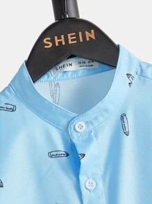 SHEIN 男孩筆和字母圖案襯衫