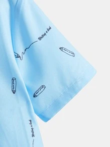 SHEIN 男孩筆和字母圖案襯衫