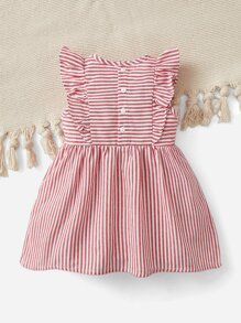 SHEIN Baby Bow Front Striped Dress - Red and White - View 2