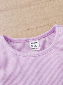 SHEIN Bebé Camiseta bajo pañuelo tejido de canalé - Lila Púrpura - Ver 3