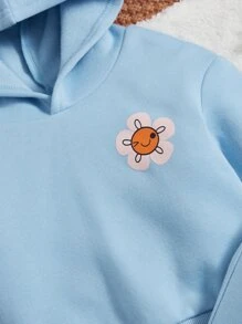 SHEIN 2pcs Baby Girl Letter Print Fleece Hoodie And Pants Set - Baby Blue - View 3