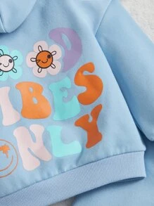 SHEIN 2pcs Baby Girl Letter Print Fleece Hoodie And Pants Set - Baby Blue - View 4