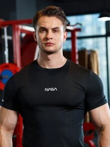 Manfinity Sport Corelite Men Letter Graphic Sports Tee - Black - View 3