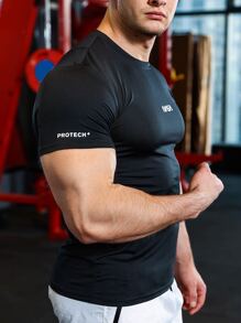 Manfinity Sport Corelite Men Letter Graphic Sports Tee - Black - View 4