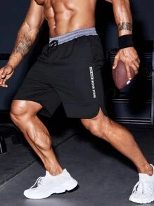 Manfinity Sport Corelite Men Slogan Graphic Sports Shorts - Black - View 1