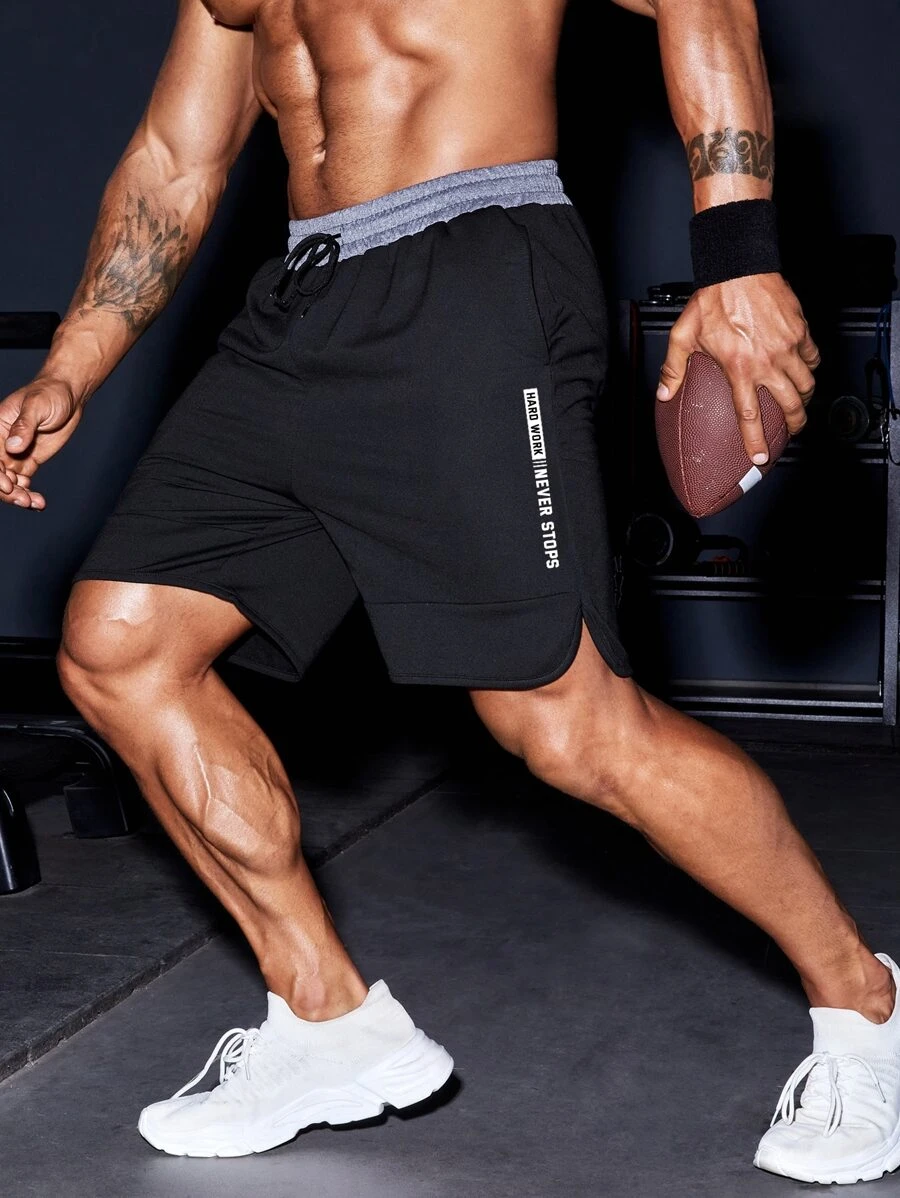 Manfinity Sport Corelite Men Slogan Graphic Sports Shorts - Black - View 1