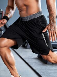 Manfinity Sport Corelite Men Slogan Graphic Sports Shorts - Black - View 4