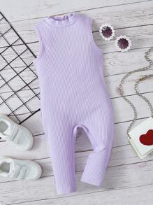 SHEIN Baby Ribbed Knit Sleeveless Jumpsuit - Lilac Purple - View 1