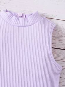 SHEIN Baby Ribbed Knit Sleeveless Jumpsuit - Lilac Purple - View 3