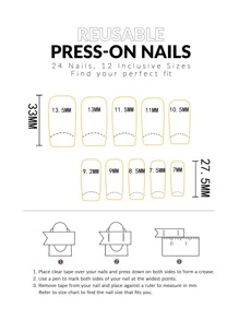 24pcs Plaid Pattern Fake Nail & 1pc Nail File & 1sheet Nail Tape - Multicolor - View 6