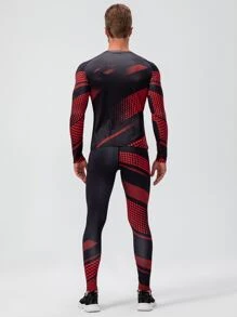 Men Polka Dot Print Top-Stitching Sports Set, Athletic Suit, Tracksuit Men Active Wearthermal Underweargym Suitthermal Wearactive Wear Sets - Black - View 2