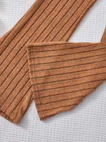 SHEIN Top De Punto Acanalado Para Niñas En Transición Y Pantalones Acampanados Y Camiseta Con Botones - Naranja - Ver 3