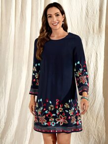 EMERY ROSE 印花直筒洋裝 - 黑色 - 查看 6