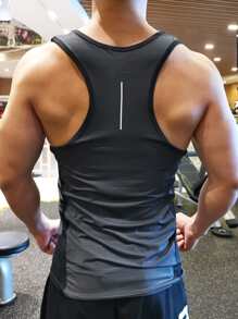 Manfinity Sport Corelite Hombres Top tank deportivo con estampado de letra de espalda nadador - Gris Oscuro - Ver 2