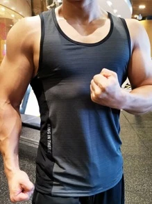 Manfinity Sport Corelite Hombres Top tank deportivo con estampado de letra de espalda nadador - Gris Oscuro - Ver 4