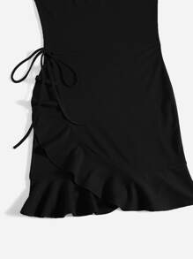 Soleia Tie Side Ruffle Wrap Hem Cami Dress - Black - View 6