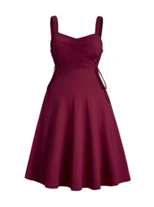 SHEIN Clasi Vestido de tirantes con cordón lateral - Burdeos - Ver 1