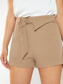 BizChic 素色附腰帶短褲 - 駝色 - 查看 6