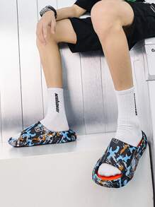 男士字母和迷彩圖案拖鞋 - 黑色 - 查看 4