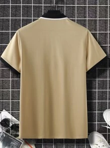Manfinity Homme Men Letter Patched Contrast Collar Polo Shirt - Khaki - View 2