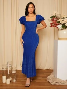 SHEIN Belle 蝴蝶袖魚尾裙下擺洋裝