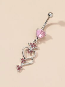 女式男士水鑽心形裝飾肚臍肚皮環假穿孔防過敏女式男士無需穿孔身體首飾禮物 - 粉色 - 查看 4