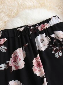 SHEIN LUNE Plus Floral Print Drawstring Hem Pants - Multicolor - View 4