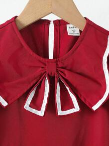 小女童前蝴蝶結泡泡袖連衣裙 - 酒紅色 - 查看 5