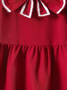 小女童前蝴蝶結泡泡袖連衣裙 - 酒紅色 - 查看 6