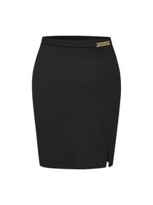 Rometta 大碼鏈條細節開衩短裙