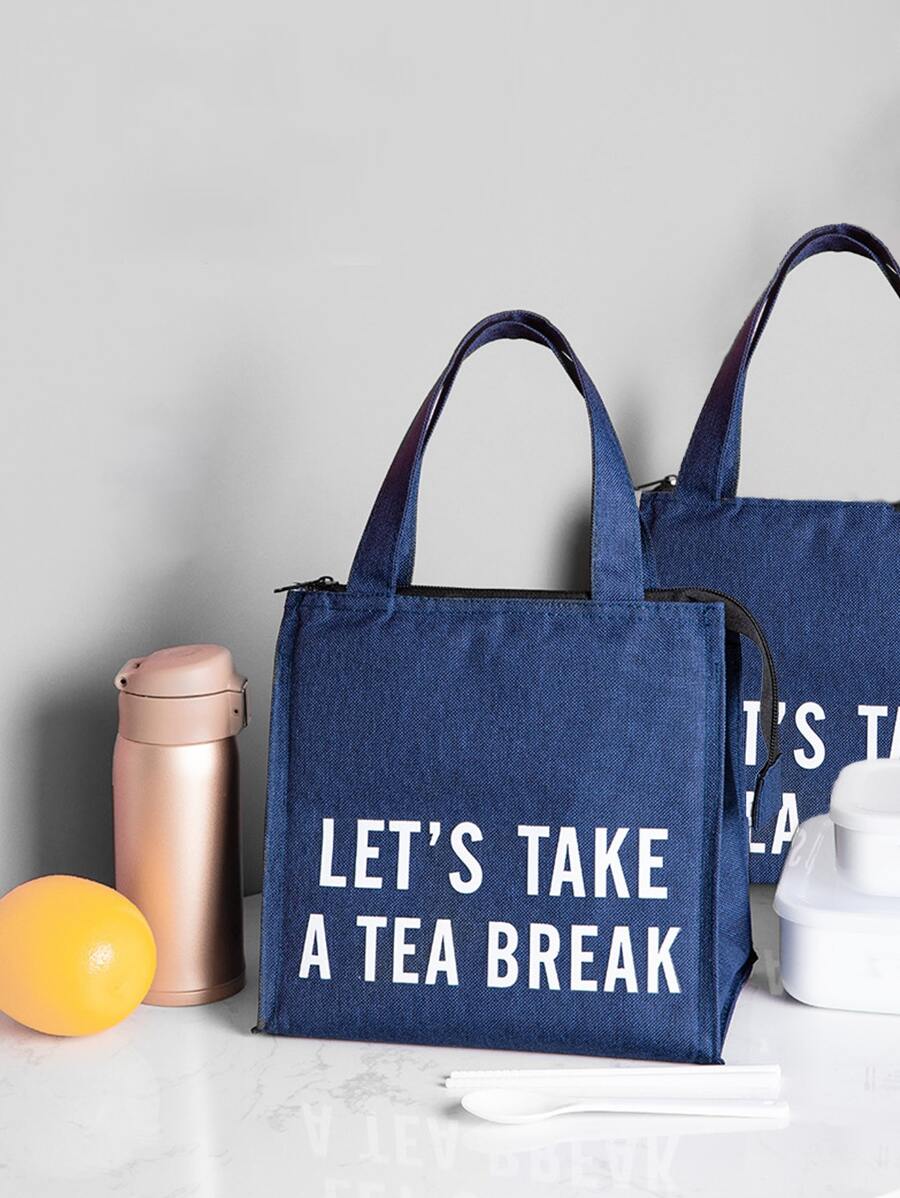 1pc Slogan Graphic Lunch Bag - Blue - View 1