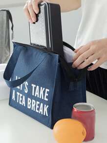 1pc Slogan Graphic Lunch Bag - Blue - View 5