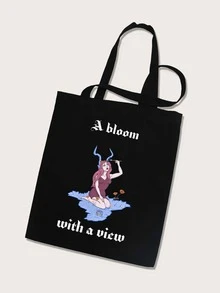 A Bloom With A View Letter & Figure Graphic Shopper Bag - Black - View 3
