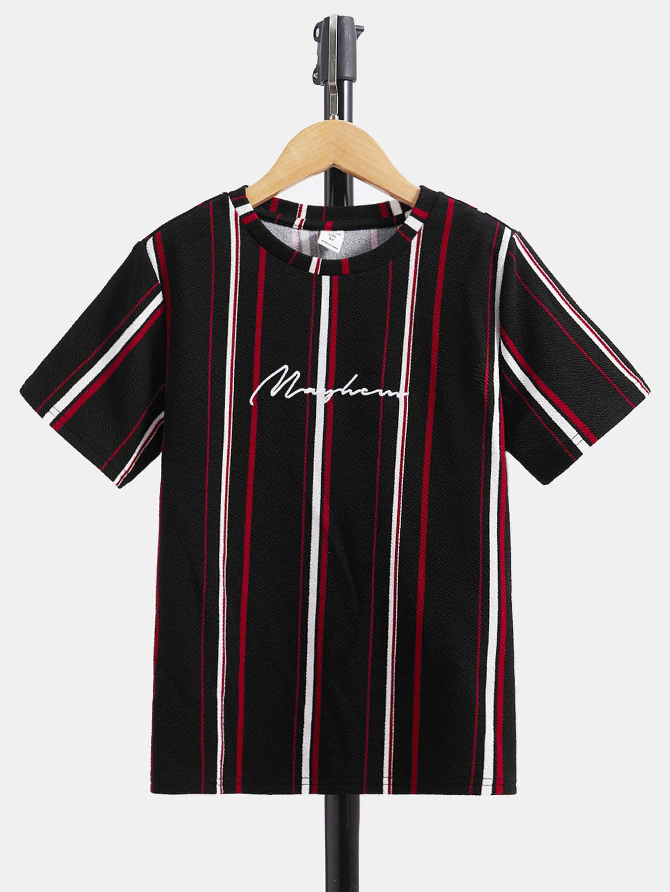 SHEIN Boys Striped Letter Graphic Tee - Black - View 1