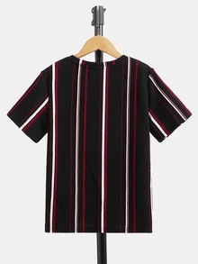 SHEIN Boys Striped Letter Graphic Tee - Black - View 2
