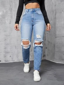 Jeans desgarro con bolsillo oblicuo - Lavado ligero - Ver 6