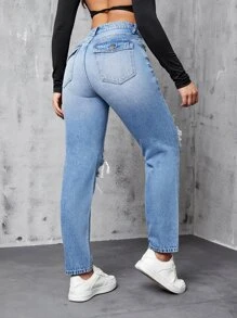 Jeans desgarro con bolsillo oblicuo - Lavado ligero - Ver 2