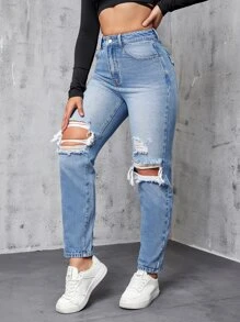 Jeans desgarro con bolsillo oblicuo - Lavado ligero - Ver 4