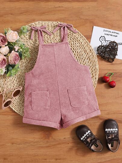 SHEIN Baby Girl Tie Shoulder Dual Pocket Overall Romper