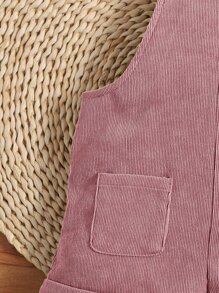 SHEIN Baby Girl Tie Shoulder Dual Pocket Overall Romper - Dusty Pink - View 3