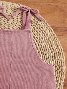 SHEIN Baby Girl Tie Shoulder Dual Pocket Overall Romper - Dusty Pink - View 4