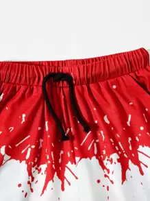 SHEIN Boys Letter Graphic Colourblock Tee And Shorts Set - Red - View 4