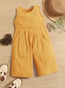 SHEIN Baby Button Back Wide Leg Jumpsuit - Yellow - View 1