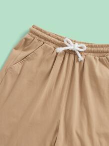 SHEIN Boys Tropical Print Tee & Shorts Set - Camel - View 4