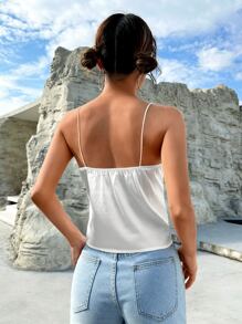 SHEIN EZwear Áo hai dây satin thanh lịch thắt nút phía trước màu trơn cho nữ - trắng - Xem 2