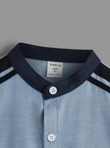 SHEIN Áo sơ mi bé trai Sọc bên Nút phía trước Khối Màu Sọc Giải trí - Nhiều màu - Xem 4