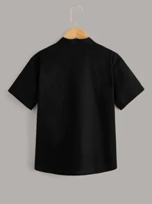 SHEIN 青少年男孩休閒有領扣釦襯衫,單排釦,清新風格