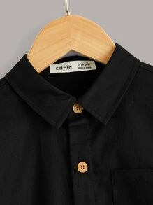 SHEIN 青少年男孩休閒有領扣釦襯衫,單排釦,清新風格