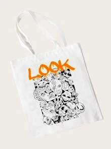 LOOK Graphic Print Shopper Bag - White - View 1