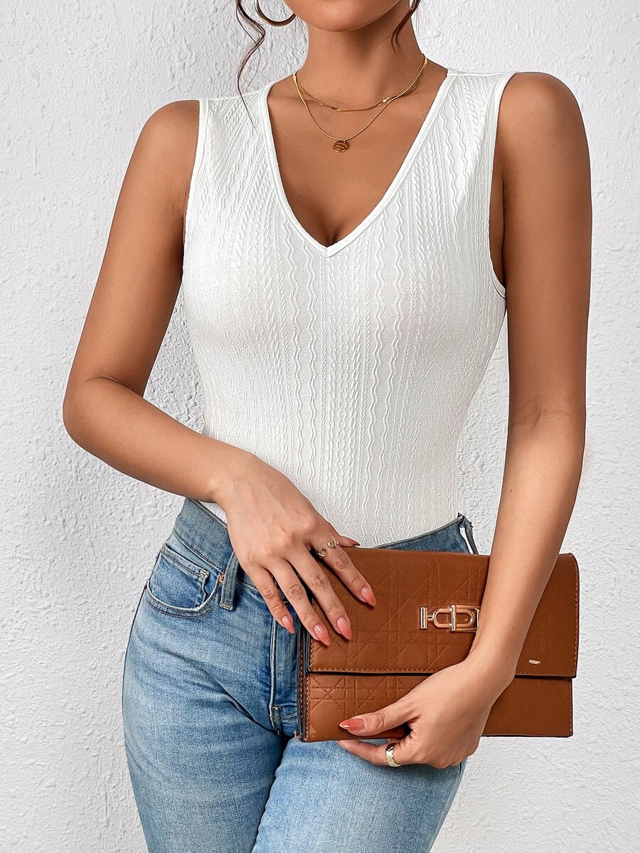 SHEIN Essnce Body tank unicolor de cuello V - Blanco - Ver 1